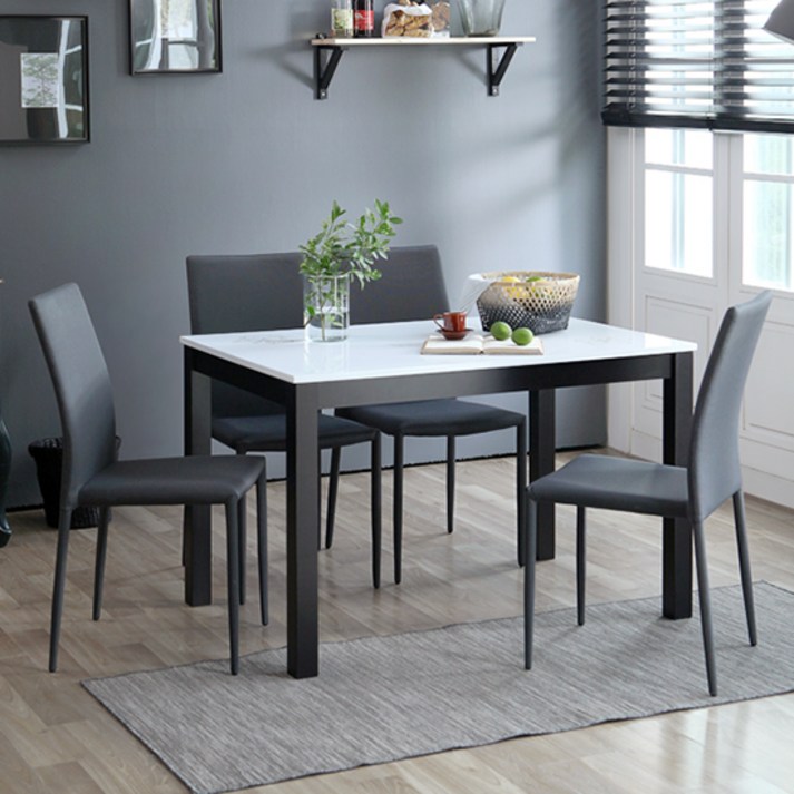 베스트리빙 캘빈 젠 원목 하이그로시 4인용 식탁 테이블 세트/의자4개 2colors, 웬지화이트 20230607