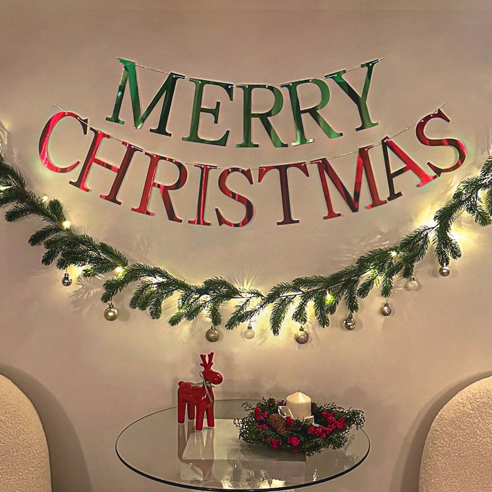 파티몬 크리스마스 감성 가랜드 풀세트 앵두전구 포함, 1개, 명조체 넝쿨 세트 - 레드그린