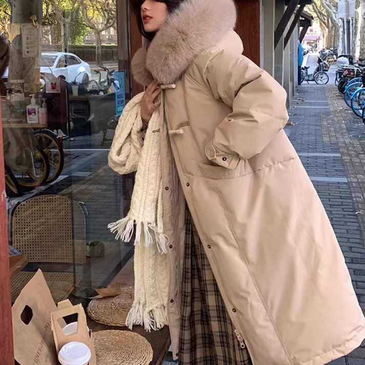 ANYOU 패딩 경량패딩 신상 겨울 패딩 여성 미디움 무릎 롱 빅 울 도톰 롱패딩 후드 코트 롱패딩