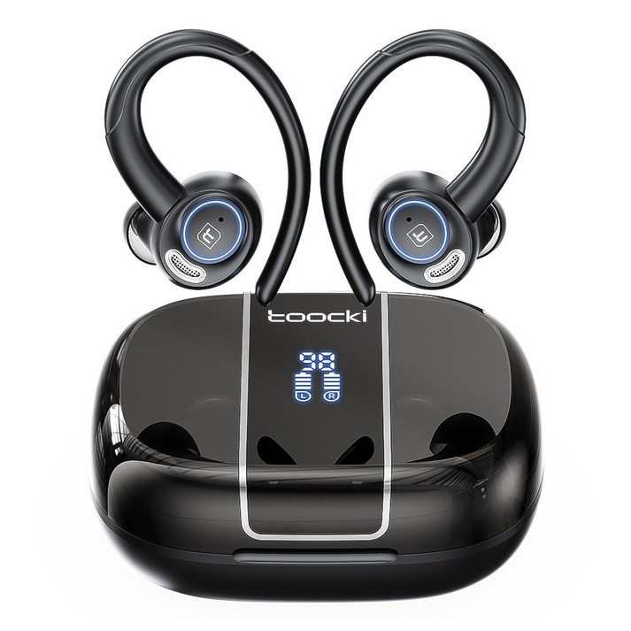 Toocki 제2대 귀걸이형 디스플레이 무선 블루투스 이어폰 V90, v90, 블랙