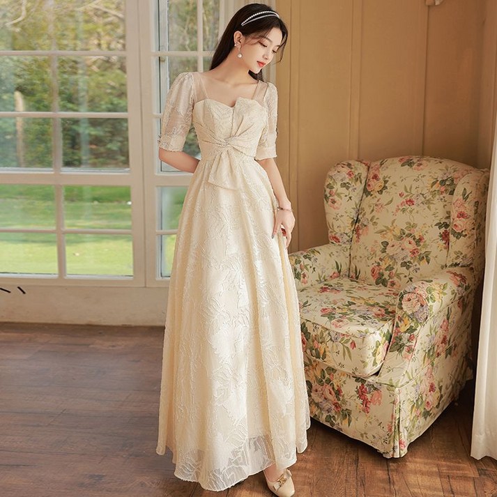 브라이덜샤워 들러리 원피스 셀프웨딩 드레스 롱 2부파티 아이보리 베이지 빅사이즈