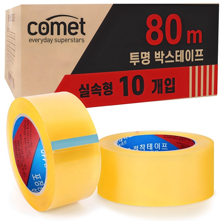코멧 투명 박스테이프 80M 48mm, 10개