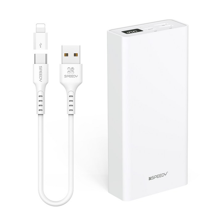 SPEEDY 슬림핏 대용량 보조배터리 30000mAh +C타입 케이블, SPE-B2PA30CPQ, 화이트