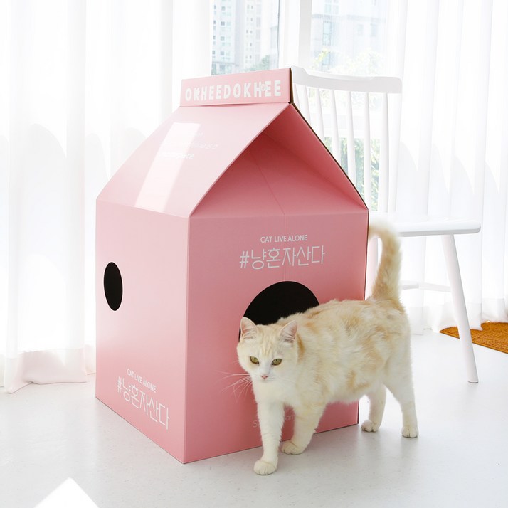 옥희독희 냥혼자산다 숨숨집 스크래쳐, 핑크, 1개