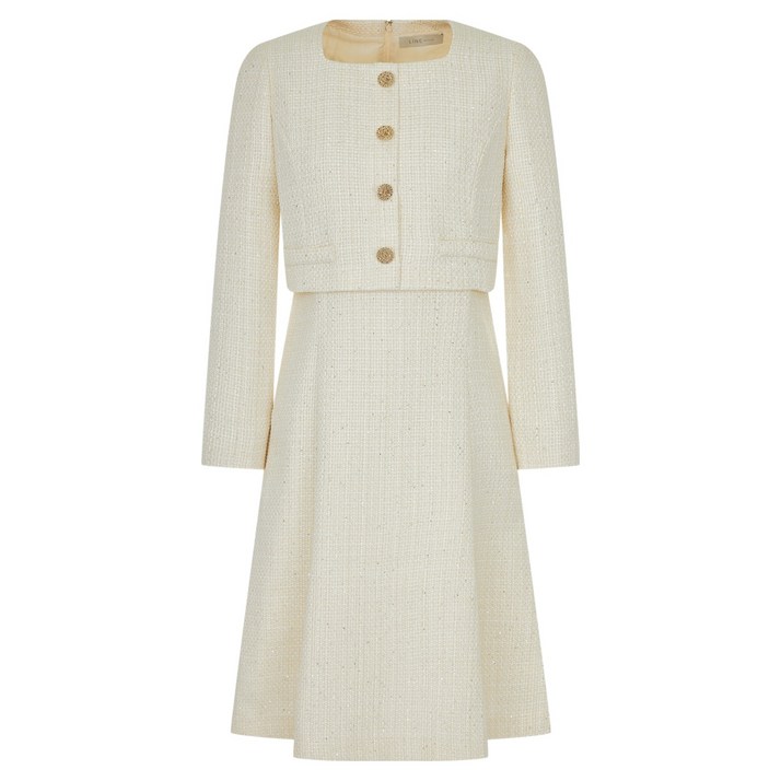 라인어디션 스퀘어넥 트위드 플레어 원피스