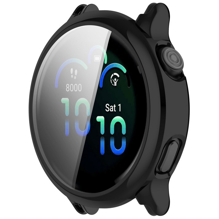 가민 Garmin Vivoactive 6 전용 전면 둘러싼 TPU 전도 보호 케이스 - 고급스러운 보호 기능으로 팔목에 반짝이는 케이스, 블랙, 1개