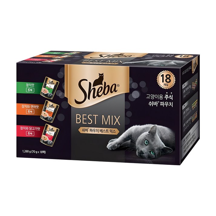 쉬바 12개월 이상 고양이 베스트 믹스 주식파우치 3종 x 6p 세트