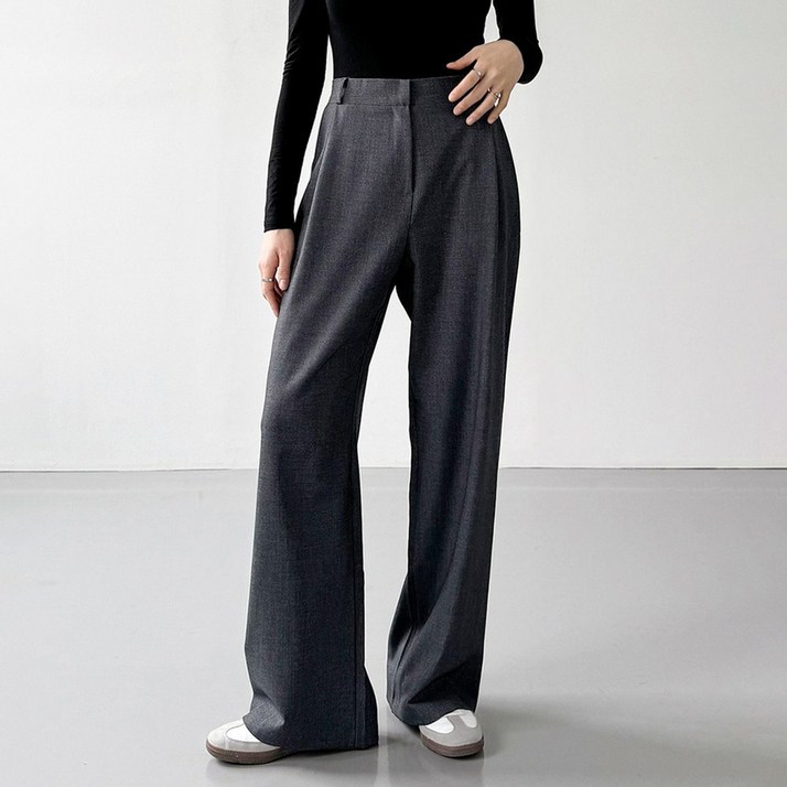 그레힙 여성 와이드팬츠 핀턱 옆밴딩 정장 슬랙스 바지 봄 가을