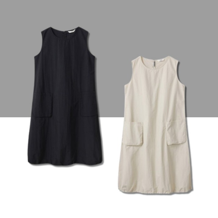 (매장정품) 탑텐 여성 쿨터치 스트링 포켓 슬리브리스 원피스 라운드넥 민소매 나시 포켓 내구성 활동성 여름 휴가