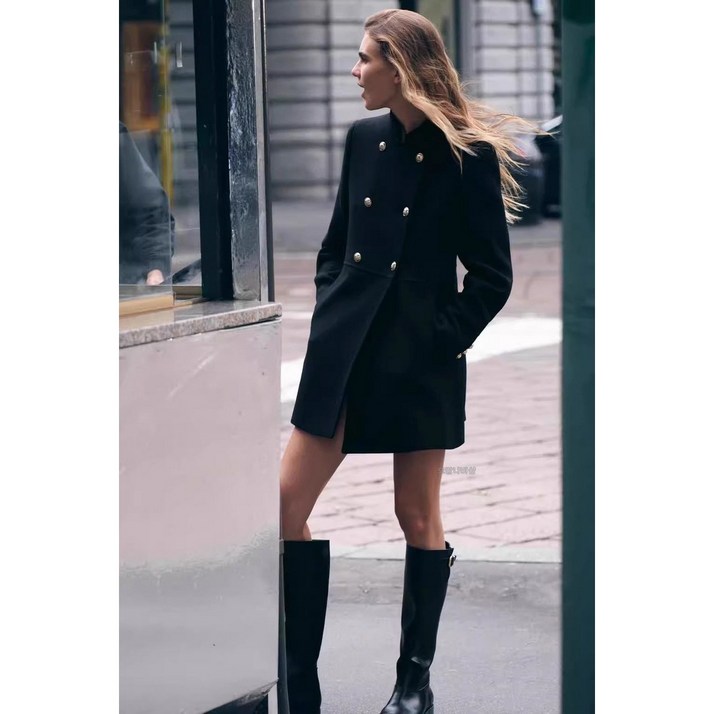 자라 블랙  더블 브레스티드 코트  자켓  zara
