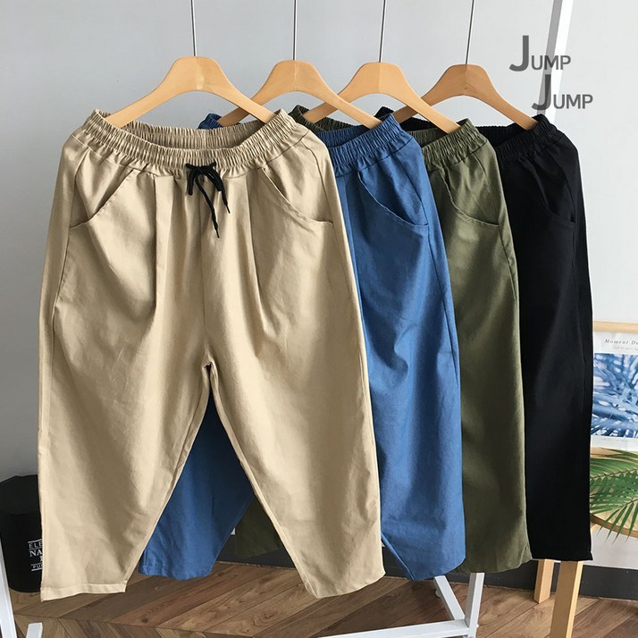 점프점프 남자 9부 배기 밴딩 와이드 바지 스판 벌룬 원턱 팬츠