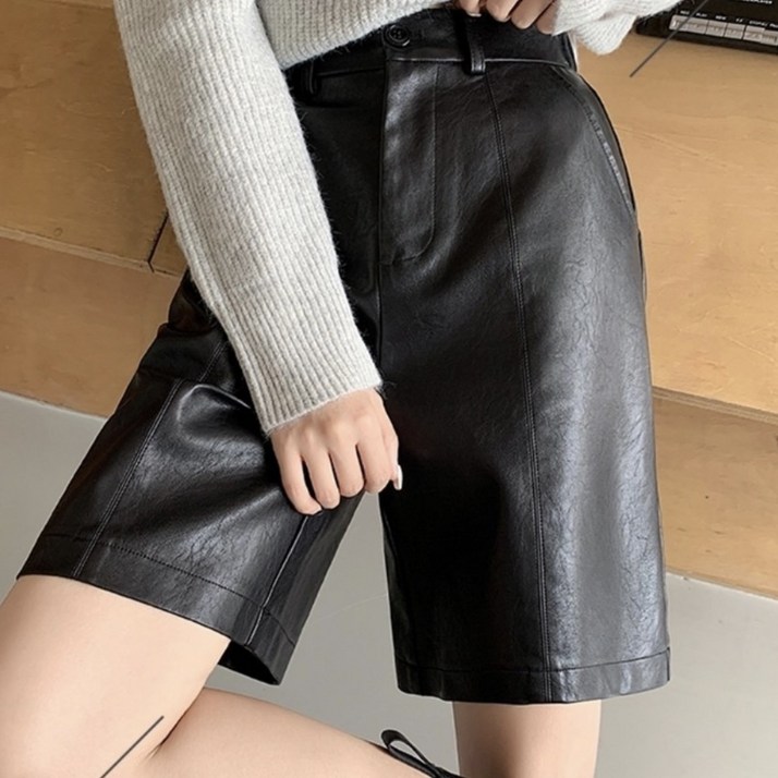 [ S-2XL까지] 레더반바지 그레이,블랙 무릎위 반바지 봄,여름,가을,겨울반바지 꾸안꾸룩 *재입고*
