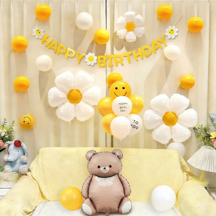 생일 파티 풍선 세트 - 데이지 풍선 & 풍선 곰돌이 완벽 세트,파티풍선 1세트