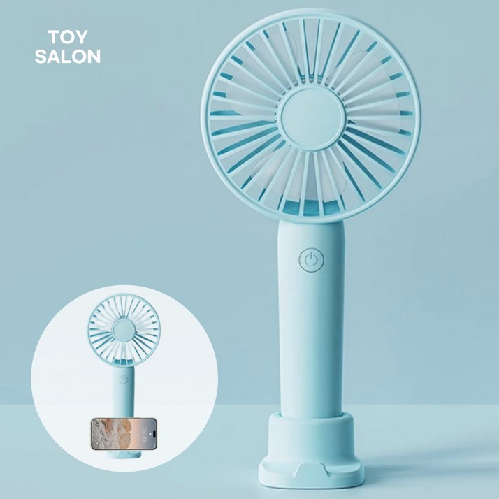 토이살롱 초경량 저소음 휴대용 선풍기 거치대 겸용, 스카이블루