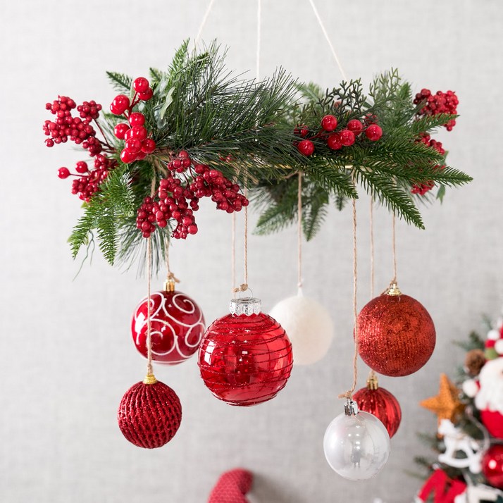크리스마스 행잉 샹들리에 레드 멜랑쥬 35cm 벽걸이 천장 모빌 소품 데코 리스 선물 파티 꾸미기