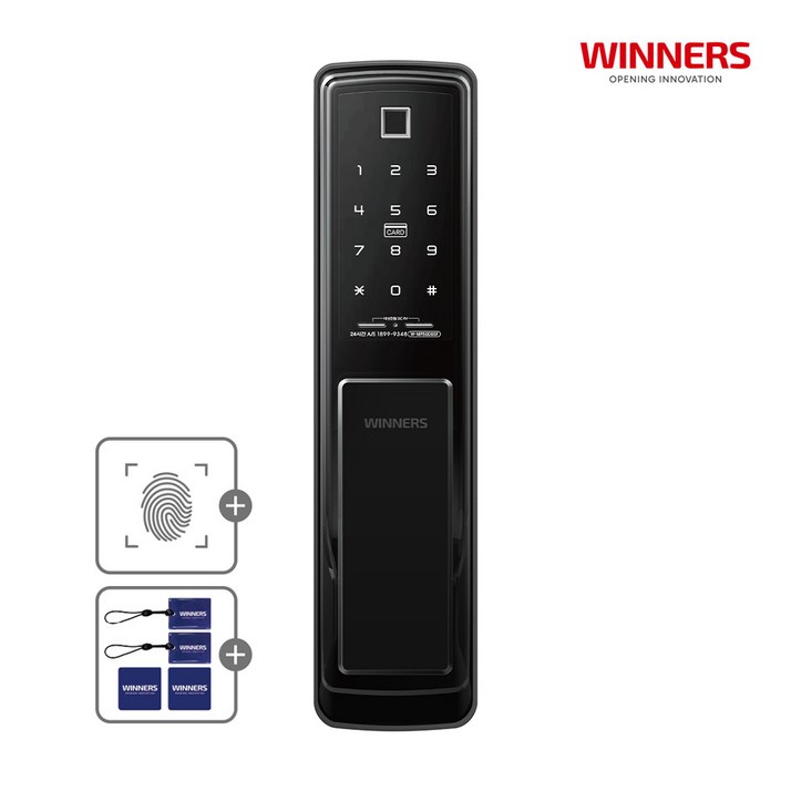 위너스 도어락 지문인식 카드키 무타공 푸시풀 현관문 디지털 도어락 번호키 디지털키 교체 W-MP5000SF + 카드키 4장, 고객직접설치, W-MP5000SF
