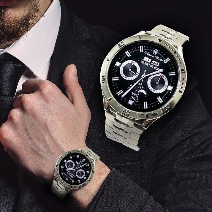 갤럭시 워치 7 호환 6 5 4 FE 날개형 메탈 아이코닉 프리미엄 스트랩 케이스 세트, 실버, 1개