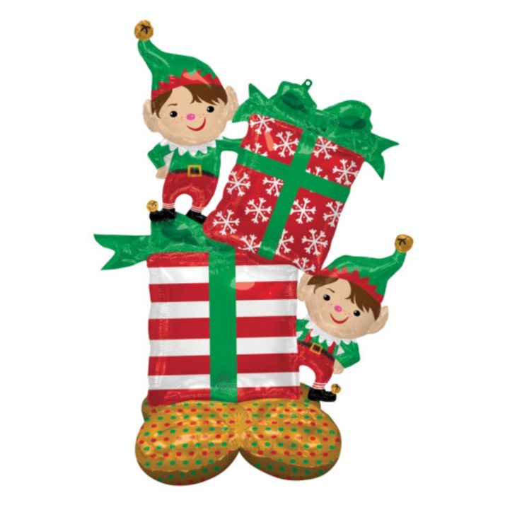 아나그램 크리스마스 엘프와 선물 스탠딩 에어벌룬 크리스마스 요정 파티 선물꾸러미 풍선 134cm