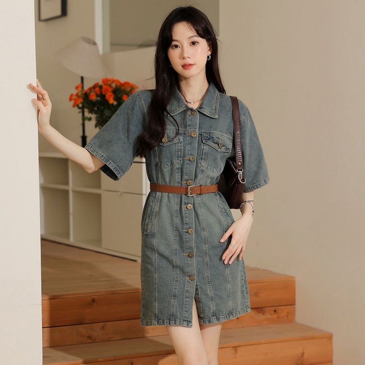 ANYOU 데님 원피스 여성 슬림 신상 여름 얇은 루즈핏 즉시배송