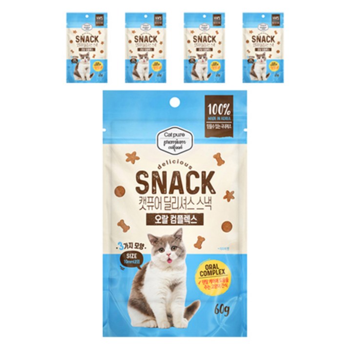 캣퓨어 고양이 딜리셔스 스낵, 5개, 60g, 오랄컴플렉스