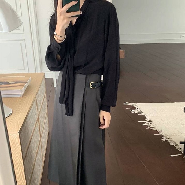 가을 신코리아UNDERSN 기질계 라운드 루즈핏 긴팔 셔츠