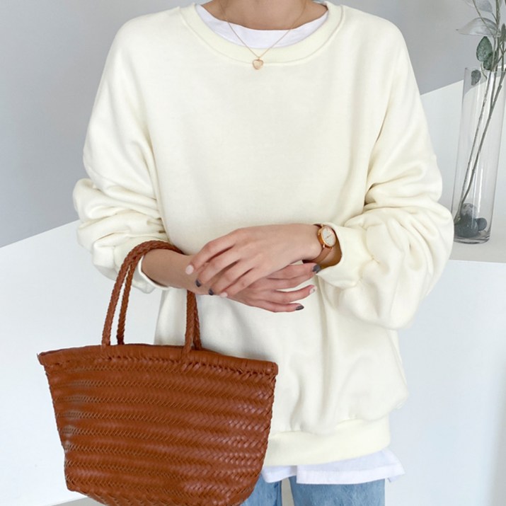 아모르데이 여성용 스쿠양기모맨투맨 데일리 루즈핏 오버핏 라운드 베이직 심플 맨투맨 티셔츠