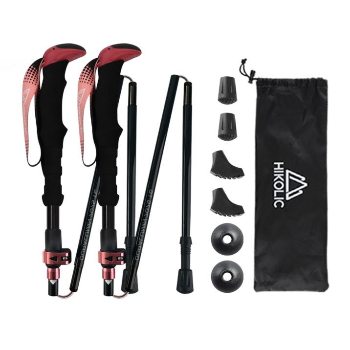 하이콜릭 등산스틱 접이식 Full 폴대 두랄루민 7075 T6, 핑크, 1세트