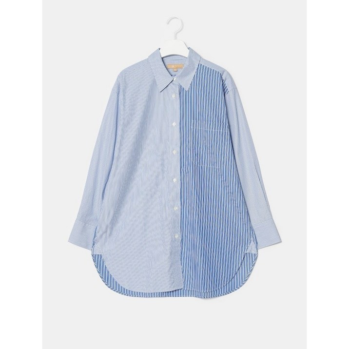 [빈폴레이디스] 블루 더블 믹스 스트라이프 오버핏 셔츠