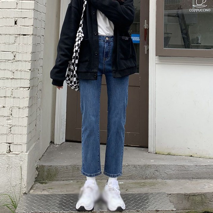 AOKADA 여성 키작녀 청바지 후회안해 스판 와이드 롱 데님팬츠