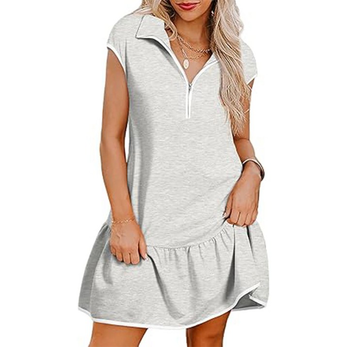 여성 반집업 라글런 슬리브 카라 원피스