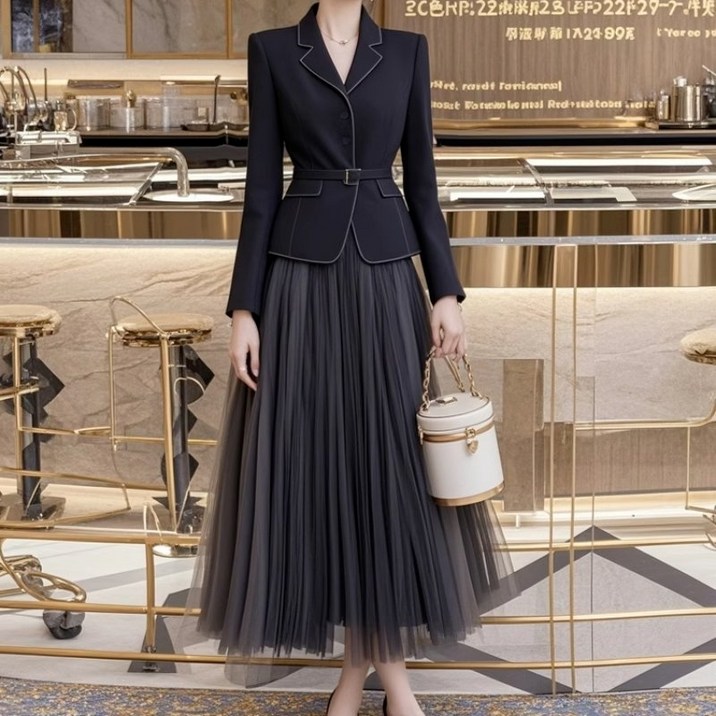 COSYEVNO 여성 정장 스커트 세트 예쁜 통근 공식 석상 코트+샤스커트 투피스