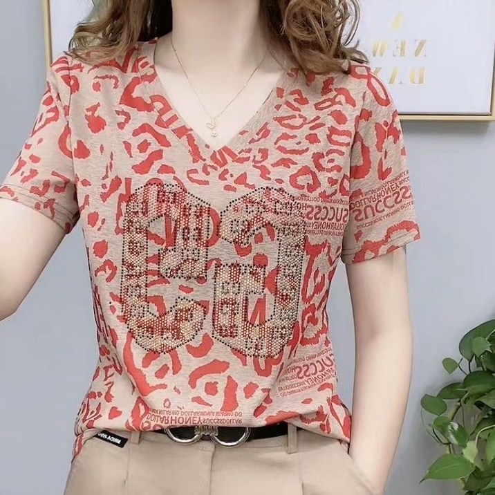 [딜마켓] 지고상의 / 여성 데일리 패턴 브이넥 티셔츠 상의