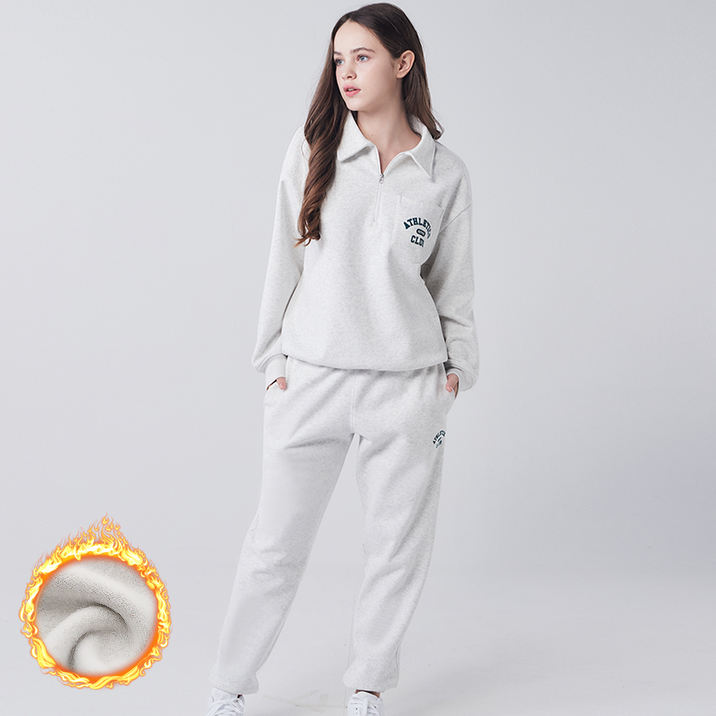 옥트퍼스 여성 기모 트레이닝세트 오버핏 카라 반집업 맨투맨 조거팬츠 트레이닝셋업