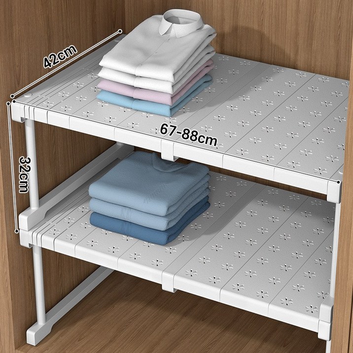 ZOZOFO 옷장 레이어드 칸막이 신축성 있는 장 칸막이 선반 찬장 밑 싱크대 레이어드 정리 선반 수납 신기 길이 조절 가능한 신발걸이