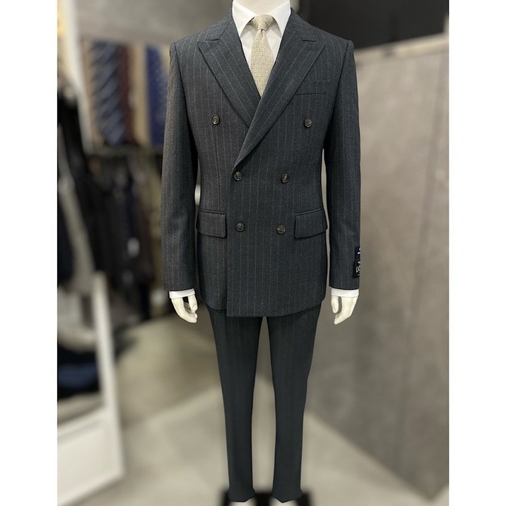 리버클래시 24FW 차콜 울 스트라이프 렌핏 더블 정장LKW11476 LKW13476DG