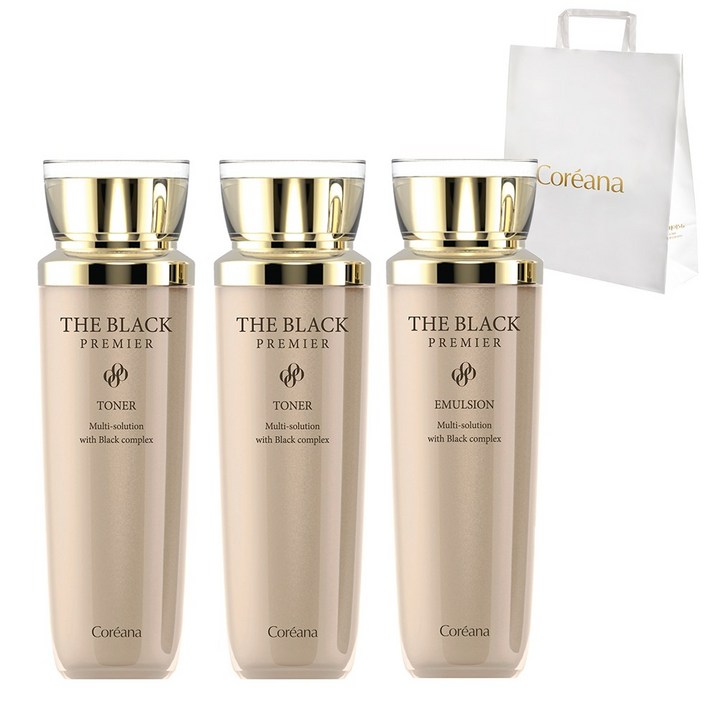 코리아나 더블랙 프리미어 토너 140ml 2개+에멀션 140ml+쇼핑백, 1세트