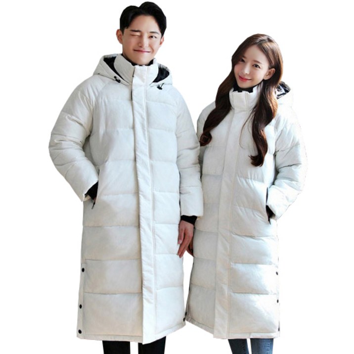 남녀공용 롱패딩  커플 패딩  후드 벤치코트 헤비 아우터  빅사이즈 에스티패딩