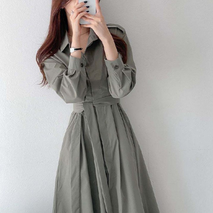 데일로엔 여성 셔츠 트렌치 하객룩 롱 원피스