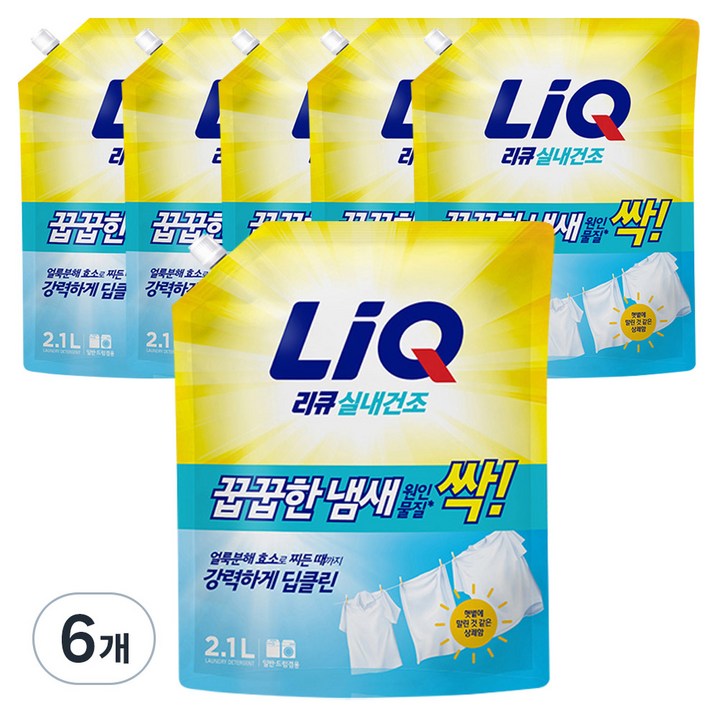 리큐 진한겔 꿉꿉한 냄새 제거 세제 리필, 2.1L, 6개 리큐 진한겔 꿉꿉한 냄새 제거 세제 리필, 2.1L, 6개