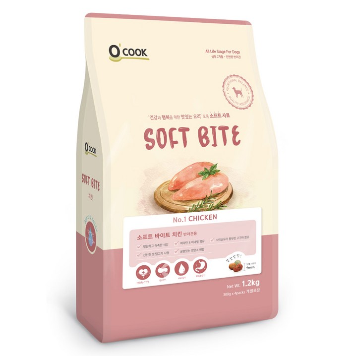 OCOOK 전연령용 소프트 바이트 강아지 사료, 닭, 1.2kg, 1개 OCOOK 전연령용 소프트 바이트 강아지 사료, 닭, 1.2kg, 1개