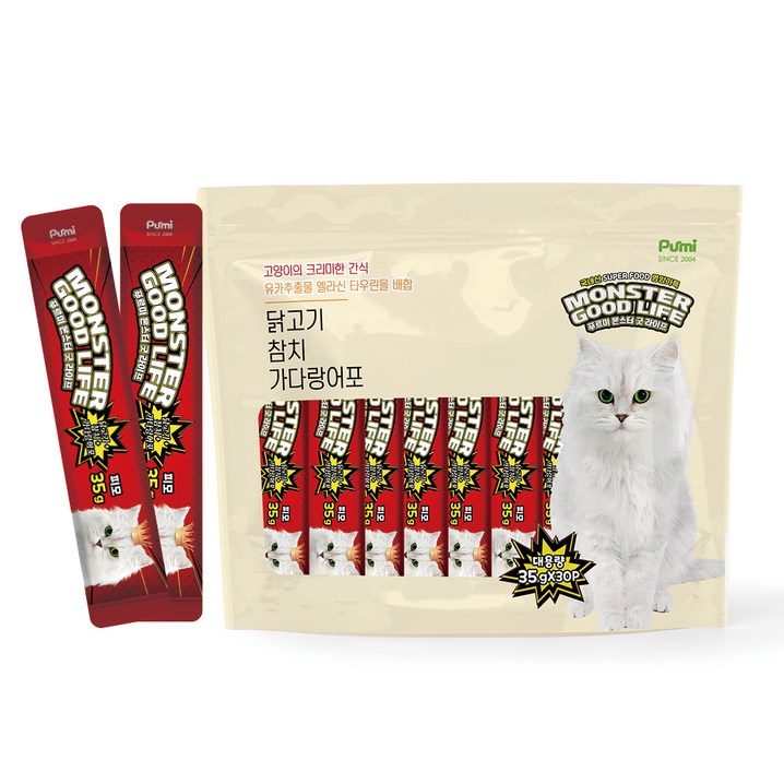 푸르미 고양이 몬스터굿라이프 대용량 35g 짜먹는 간식 30p 푸르미 고양이 몬스터굿라이프 대용량 35g 짜먹는 간식 30p