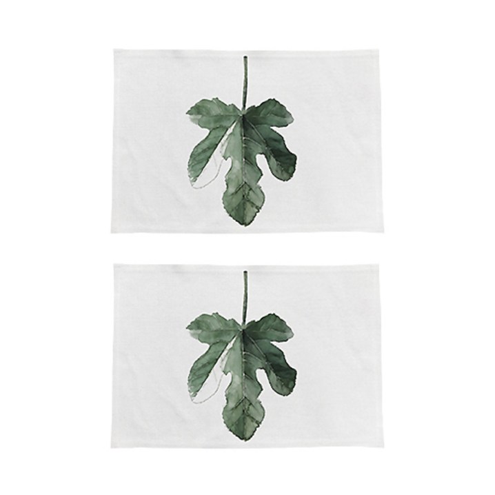 파라다이소 두꺼운 코튼 린넨 나뭇잎 수채화 플레이스 테이블매트 2p, 02, 44 x 28 cm