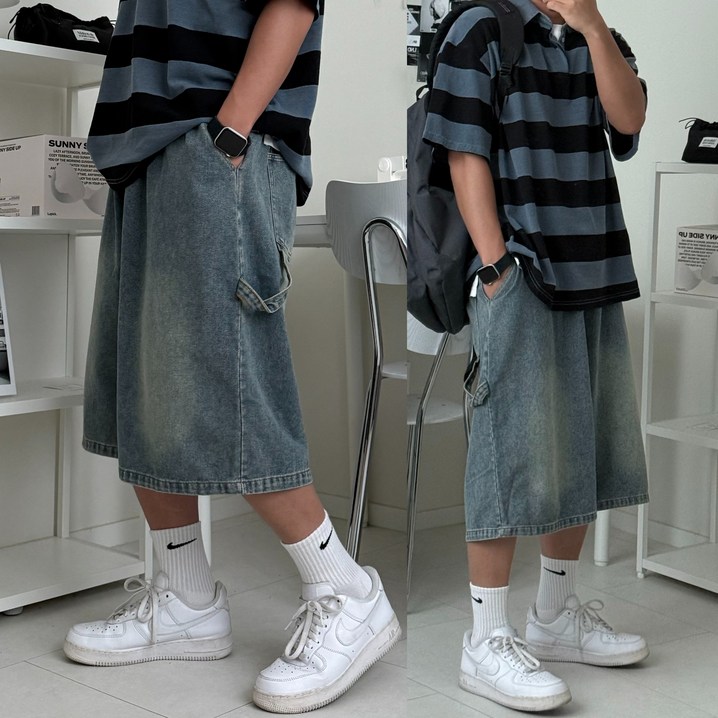 르위 카펜더 버뮤다반바지 와이드팬츠 데님 벌룬 빅사이즈