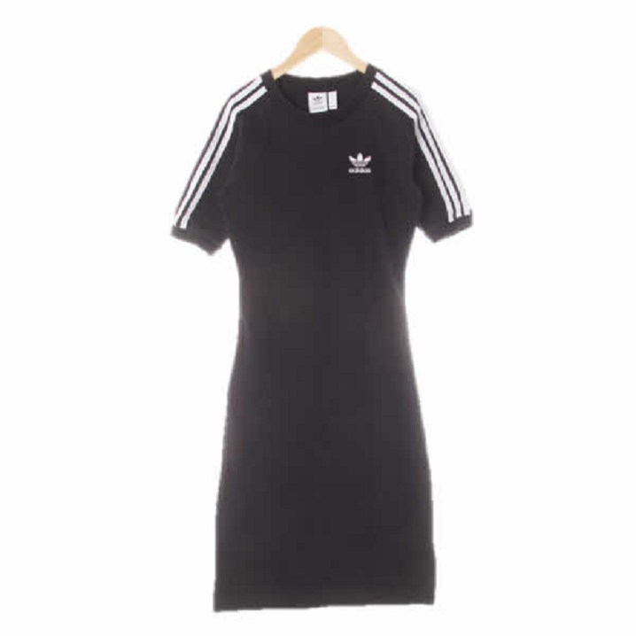 3329 ADlDAS오리지널 블랙 면혼방 자수로고레글런반팔삼선원피스 S