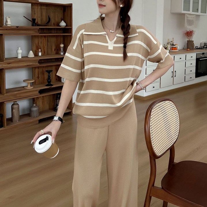 비보뉴 여성 투피스 세트 골지 니트 트레이닝 밴딩 바지 팬츠