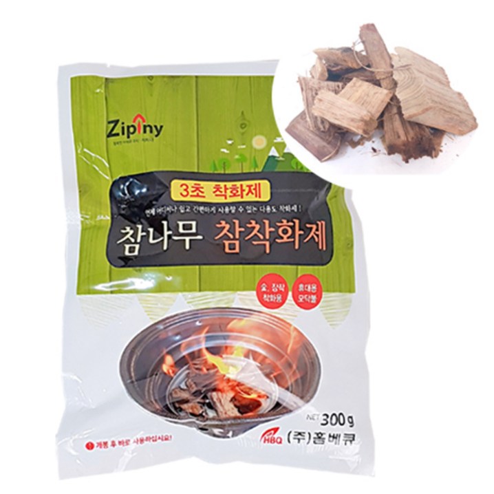 지피니 장작 참나무참착화제 300g, 1개, 바로 불붙는 참나무 미니장작 홈베큐, 1개