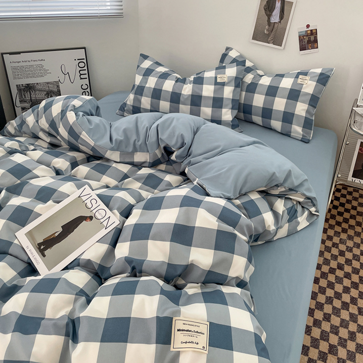 패션플래시  부드러운 심플 양면 사계절 이불커버  스트라이프 체크 이불커버 4종세트