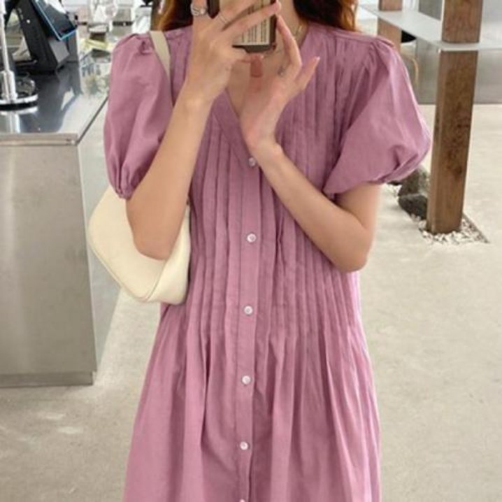 롱 원피스 3color 제이플로우 린넨 여름 루즈핏 주름 브이넥
