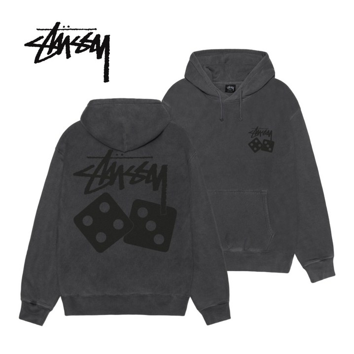 스투시 다이스 후드 피그먼트 다이드 남녀공용 블랙