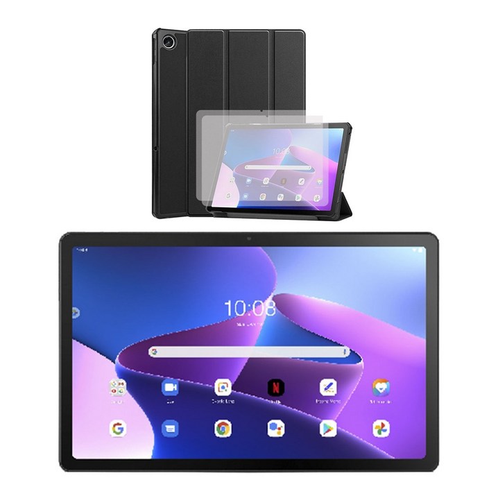 레노버 K10 프로 태블릿 10.61형 4G 2K IPS, 옥타코어, 한국어 지원 가능, 글로벌 버전 LEPOID 슬림 보호 케이스 강화 유리 화면 보호기 x 2, WiFi, 128GB, 그레이, 블랙